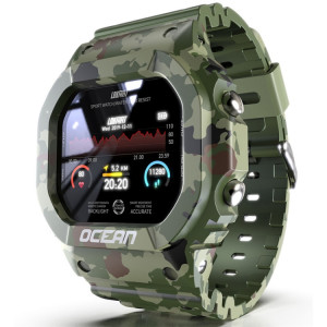 Lokmat OCEAN 1.14 pouces écran tactile TFT IP68 montre intelligente étanche, rappel d'informations de support / moniteur de sommeil / enregistrement de sport (vert camouflage) SL901B29-20