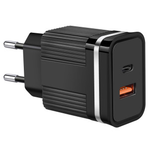 RSY USB + PORTS DUAL PORTS USB-C / TYPE-C Chargeur de déplacement rapide, Bouchon EU (Noir) SH702A866-20