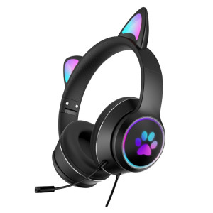 AKZ-022 USB + 3.5mm Port Cat Design Casque à LED pliable avec micro (noir) SH901B1509-20