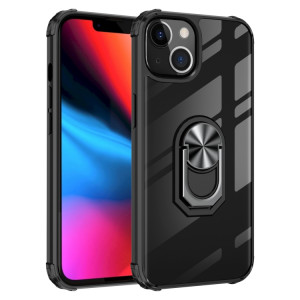 TPU transparent ultra-antichoc TPU + boîtier de protection acrylique avec porte-bague pour iPhone 13 (argent noir) SH702B1746-20
