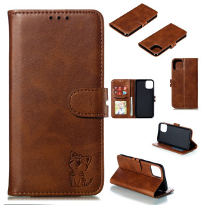 Pattre de chat de chat imprimé en relief Horizontal Horizontal Toam Coating avec porte-cartes et portefeuille pour iPhone 13 (Brown) SH702F1882-20