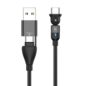 PD 60W TYPE-C / USB-C à TYPE-C / USB-C + USB 180 degré Câble de données de chargement de plombage, longueur: 1m (noir) SH101C1719-20