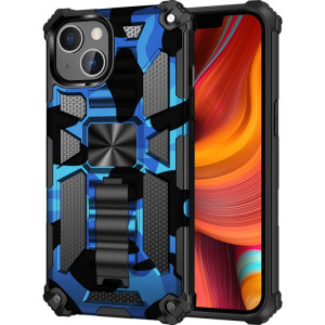 Camouflage Armure antichoc TPU + PC Cas protecteur magnétique avec support pour iPhone 13 (bleu) SH502D401-20