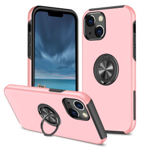 Cas protecteur magnétique PC + TPU avec support d'anneau invisible pour iPhone 13 (or rose) SH802D1665-20