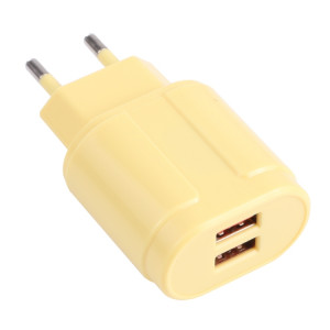 13-22 2.1A Dual USB Macarons Chargeur de voyage, Bouchon UE (Jaune) SH401D150-20