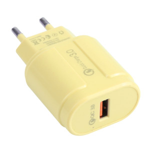 13-3 QC3.0 Macarons d'interface USB unique Chargeur de voyage, Plug UE (Jaune) SH701D1680-20