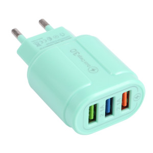 13-222 QC3.0 USB + 2.1A DUAL PORTS USB MACARONS Chargeur de voyage, Plug UE (Vert) SH901B1110-20