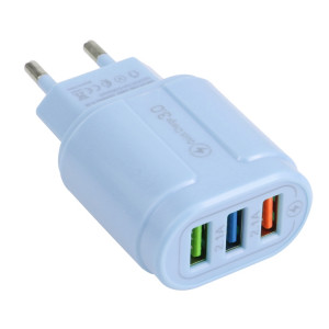 13-222 QC3.0 USB + 2.1A DUAL PORTS USB MACARONS Chargeur de voyage, Plug UE (bleu) SH901C778-20
