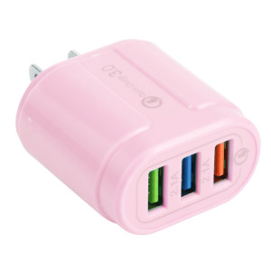 13-222 QC3.0 USB + 2.1A DUAL PORTS USB MACARONS Chargeur de voyage, US Plug (rose) SH902A1361-20