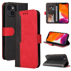 Couture d'entreprise Couleur-Couleur Horizontal Flip PU Coque en cuir PU avec porte-carte et cadre photo pour iPhone 13 (rouge) SH603A1585-20