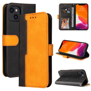 Couture d'entreprise Couleur Horizontal Horizontal Boîtier en cuir PU avec porte-carte et cadre photo pour iPhone 13 (Orange) SH603E343-20