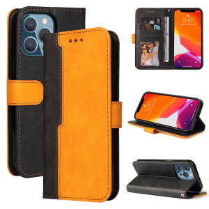 Couture d'entreprise Couleur Horizontal Horizontal Boîtier en cuir PU avec support & Cadre Slots & Photo Cadre pour iPhone 13 Pro (Orange) SH604E1297-20