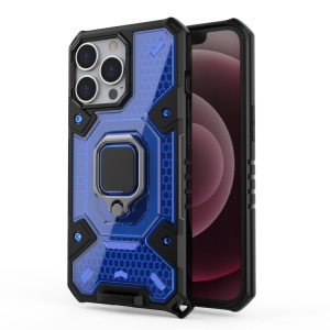 Space PC + TPU Bague Bague Cas de protection pour iPhone 13 Pro (Bleu) SH102B948-20