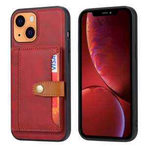 Couleur de couleur Calfskin Assortiment TPU + PU avec support et emplacement de carte pour iPhone 13 (rouge) SH001A643-20