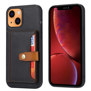 Couleur de couleur Calfskin Assortiment TPU + PU avec support et emplacement de carte pour iPhone 13 (noir) SH001D1963-20