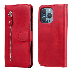 Mode Calf Texture Zipper Horizontal Flip Coating Coque avec Stand & Card Slots & Portefeuille Fonction pour iPhone 13 Pro (Rouge) SH103A817-20