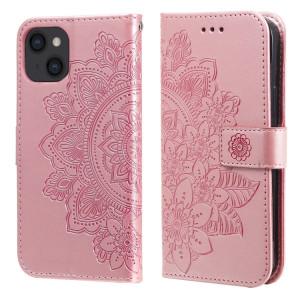 Fleurs 7-Pétales Motif de gaufrage Horizontal Flip PU Coque en cuir PU avec support & carte Slots & Portefeuille et cadre photo pour iPhone 13 (or rose) SH701A1217-20