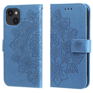 Fleurs 7-Pétales Motif de gaufrage Horizontal Flip PU Coque en cuir PU avec support & carte Slots & Portefeuille et cadre photo pour iPhone 13 (bleu) SH701D1583-20