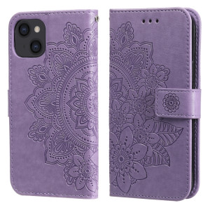 Fleurs 7-Pétales Modèle de gaufrage Horizontal Flip PU Coque en cuir PU avec support & carte Slots & Portefeuille et cadre photo pour iPhone 13 (Violet léger) SH701E332-20