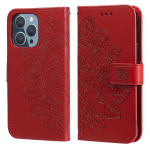 Fleurs 7-Pétales Motif de gaufrage Horizontal Flip PU Coque en cuir PU avec support et carte de portefeuille et cadre de portefeuille et photo pour iPhone 13 Pro (rouge) SH703B370-20