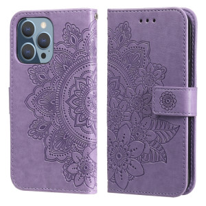 Fleurs 7-Pétales Motif de gaufrage Horizontal Flip PU Housse en cuir PU avec support et carte de portefeuille et cadre de portefeuille et photo pour iPhone 13 Pro (Violet léger) SH703E252-20