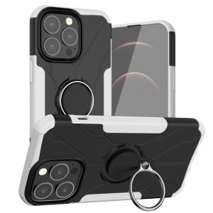 Armure ours PC + TPU Cas de protection avec porte-bague pour iPhone 13 mini (blanc) SH901C1569-20