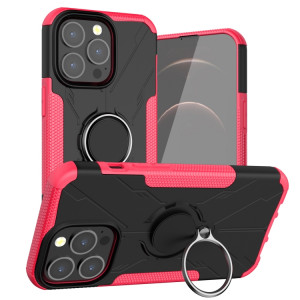 Armure ours PC + TPU Cas de protection avec porte-bague pour iPhone 13 (Rose Rouge) SH902G486-20