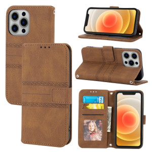 Boucle magnétique en relief Boucle magnétique à rayures PU + TPU Horizontal Horizontal Horizan Coffret avec support & Card Slot & Portefeuille et cadre photo et Sling pour iPhone 13 (Brown) SH202C1543-20