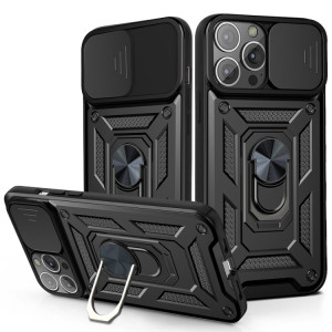 Cache de caméra coulissante design TPU + PC Cas de protection pour iPhone 13 Mini (Noir) SH901A62-20
