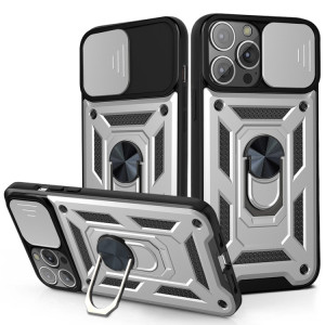 Cache de caméra coulissante design TPU + PC Cas de protection pour iPhone 13 Mini (argent) SH901G834-20
