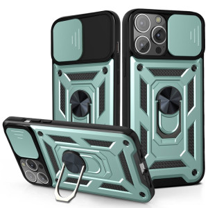 Coque de la caméra coulissante TPU + PC Cas de protection pour iPhone 13 Pro (vert foncé) SH903D1874-20