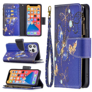 Dessin coloré Cadre à glissière Horizontal Horizontal Toam Coating avec porte-cartes et portefeuille pour iPhone 13 (papillon violet) SH102A1458-20
