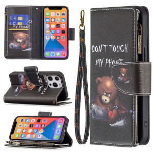 Dessin coloré Cadre à flip horizontal Horizontal Horizontal Boot avec porte-cartes et portefeuille pour iPhone 13 Pro (Bear) SH103C1289-20