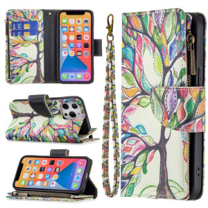 Dessin coloré Dessin Cadrage à glissière Horizontal Horizontal Flip Case avec porte-cartes et portefeuille pour iPhone 13 Pro (Arbre) SH103D1820-20