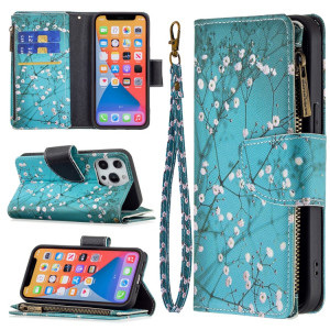 Dessin coloré Cadre à glissière Horizontal Horizontal Flip Coating avec support et portefeuille de cartes et portefeuille pour iPhone 13 Pro (Blossom de prune) SH103G1364-20