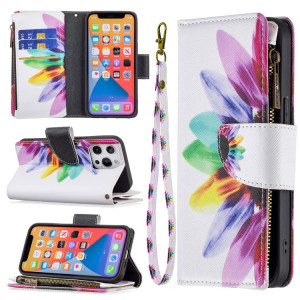 Étui en cuir horizontal horizontal à la fermeture à dessin de couleurs avec support et portefeuille pour iPhone 13 Pro (fleur de soleil) SH103I1568-20