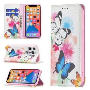 Motif de dessin coloré Invisible Horizontal Horizontal Flip PU Coque en cuir PU avec support & carte Slots & Portefeuille pour iPhone 13 Pro (deux papillons) SH203C1692-20