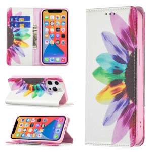 Motif de dessin coloré Invisible Horizontal Horizontal Boîtier en cuir PU avec support & carte Slots & Portefeuille pour iPhone 13 Pro (fleur de soleil) SH203E1400-20