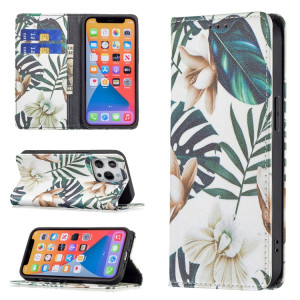 Motif de dessin coloré Invisible Horizontal Horizontal Flip Coque en cuir PU avec porte-carte et portefeuille pour iPhone 13 Pro (feuilles rouges) SH203G1861-20