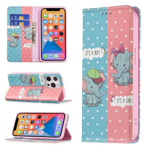 Motif de dessin coloré Invisible Horizontal horizontal Flip PU Coque en cuir PU avec support et cartes de carte et portefeuille pour iPhone 13 Pro (éléphant) SH203J1530-20