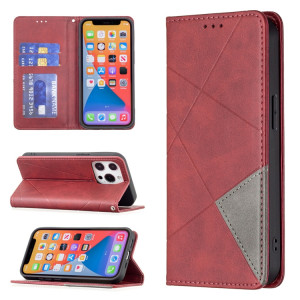 Rhombus Texture Horizontal Flip Housse en cuir magnétique avec support et fentes pour carte pour iPhone 13 Pro (rouge) SH303A379-20