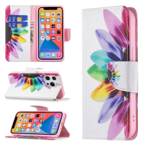 Motif de dessin coloré Horizontal Flip Cuir Case avec porte-cartes et portefeuille pour iPhone 13 mini (tournesol) SH401A233-20
