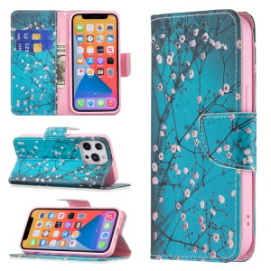 Modèle de dessin coloré Horizontal Flip Cuir Case avec support et portefeuille et portefeuille pour iPhone 13 mini (fleur de prune) SH401G1296-20