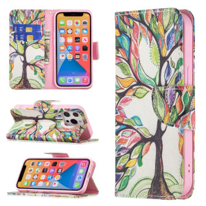 Motif de dessin coloré Horizontal Flip Cuir Coffret avec porte-cartes et portefeuille pour iPhone 13 mini (arbre de vie) SH401J221-20