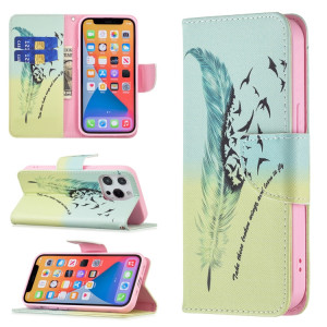 Motif de dessin coloré Horizontal Flip Cuir Case avec support & Portefeuille pour iPhone 13 (plume) SH402F430-20