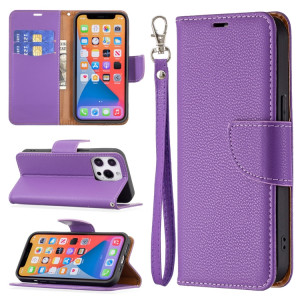 Texture de Litchi Couleur pure Couleur horizontale Horizontal Horizons avec porte-cartes et portefeuille et lanière pour iPhone 13 (Purplez) SH602F1845-20