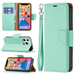 Texture de Litchi Couleur pure Couleur horizontale Horizontal Horizan Coffret avec porte-cartes et portefeuille et lanière pour iPhone 13 Pro (Vert) SH603E1615-20