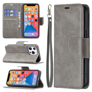 Pour iPhone 13 Pro Rétro Lambskin Texture Pure Couleur Horizontal Horizontal PU Coque en cuir PU, avec porte-carte et portefeuille et lanière (gris) SH903B718-20