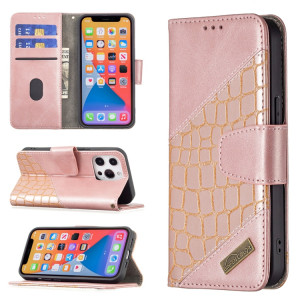 Pour iPhone 13 Mini Couleur Couleur Crocodile Texture Horizontale Flip PU Coque en cuir PU avec portefeuille et porte-cartes (or rose) SH101F980-20