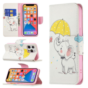Modèle de dessin coloré Horizontal Flip Cuir Coffret avec porte-cartes et portefeuille pour iPhone 13 (éléphant) SH402C820-20